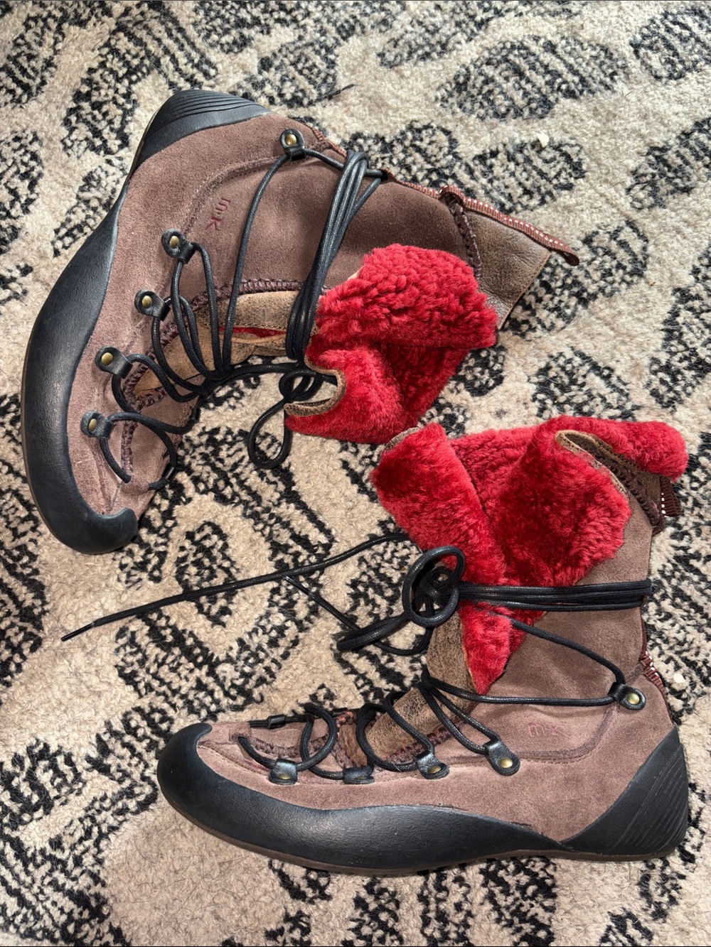 Michelle K Women’s Suede Winter Ankle Boots with Red Fleece Lining